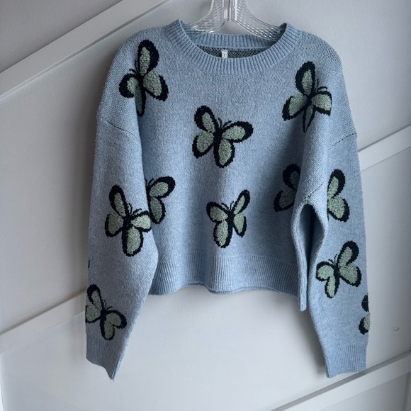 Dreamers Butterfly Print Sweater Blue size L - Picture 3 of 8